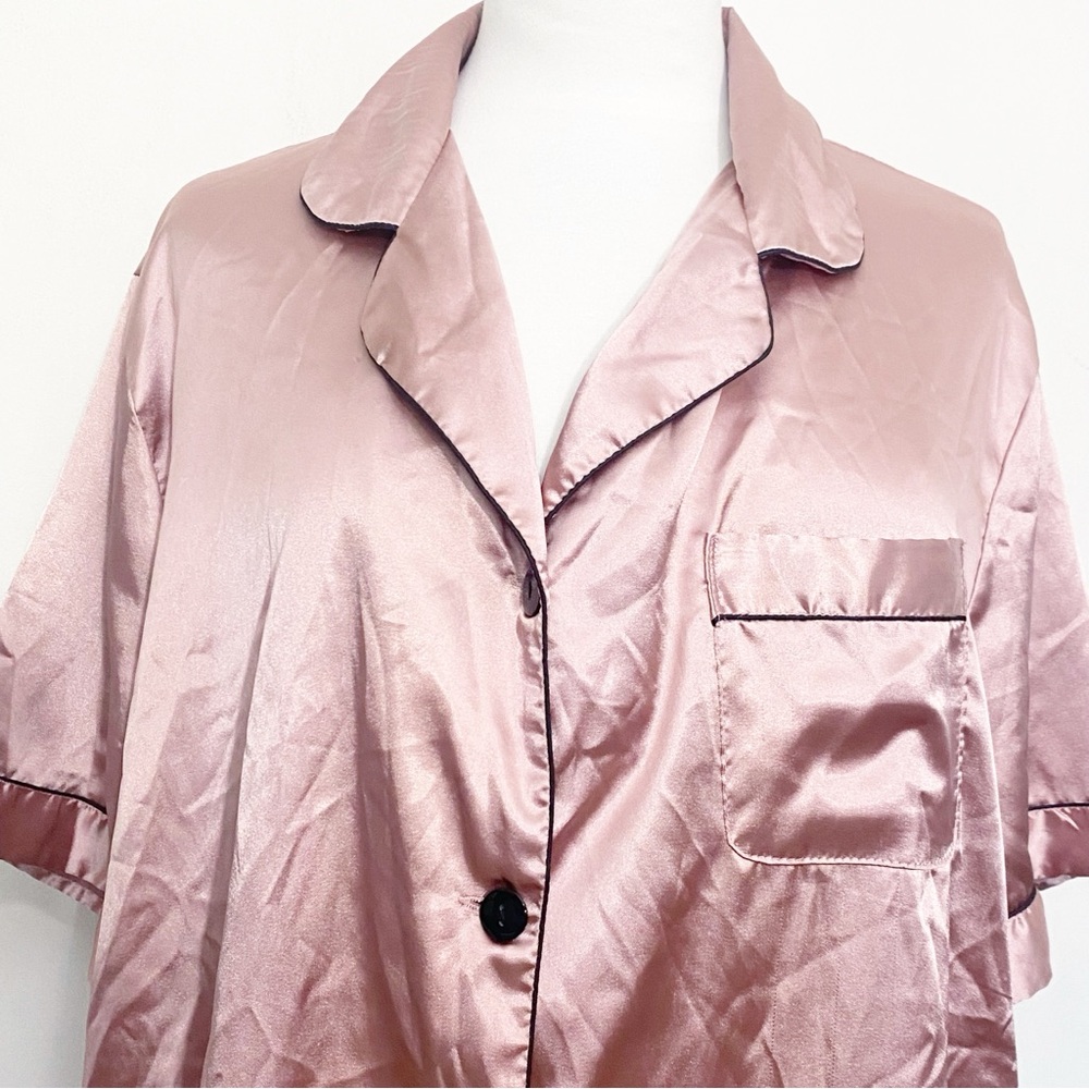 No Brand Elegant Satin Short Sleeve Nightshirt in Rose Pink  Color Button Up 2X - Picture 2 of 8